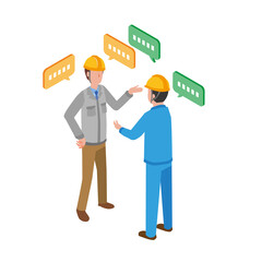 話し合いをする作業員男性