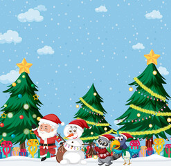 Fototapeta na wymiar Christmas holidays with Santa and snowman