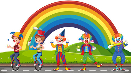 Obraz na płótnie Canvas Outdoor scene with clown cartoon character