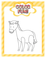 Worksheets template with color fun! text and donkey outline