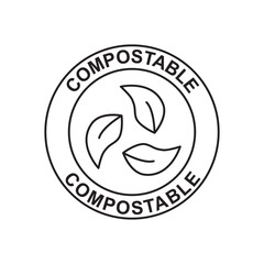 Compostable label icon in black line style icon, style isolated on white background