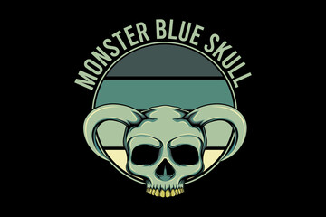 Monster blue skull retro vintage landscape