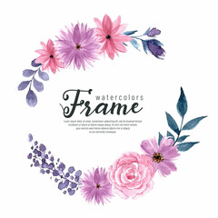 Watercolor flower frame vector floral botanical frame. Template wedding invitation card.