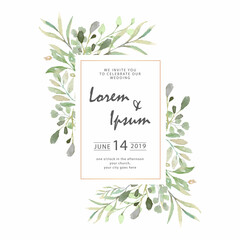 Watercolor flower frame vector floral botanical frame. Template wedding invitation card.