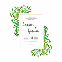 Watercolor flower frame vector floral botanical frame. Template wedding invitation card.