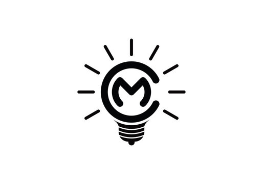 Smart idea bulb initial C M MC Logo, Bulb Creative logo. Unique and modern design