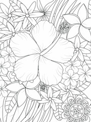 Doodle floral pattern in black and white. A page for coloring book: very interesting and relaxing job for children and adults. Zentangle drawing. Flower carpet in a magic garden