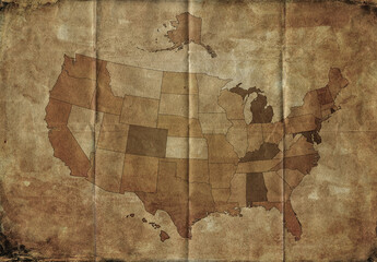 Usa map on brown paper