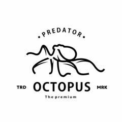vintage retro hipster octopus logo vector outline monoline art icon