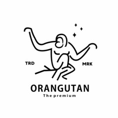 vintage retro hipster orangutan logo vector outline monoline art icon © Artoniumw