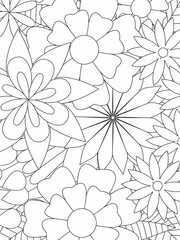 Doodle floral pattern in black and white. Page for coloring book: very interesting and relaxing job for children and adults. Zentangle drawing. Flower carpet in magic garden