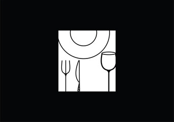 Wine Bottle, Spoon, Fork, Plate Knife, Glass, for Dining Restaurant logo design