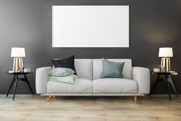 3d rendering mock up frame in living room with sofa