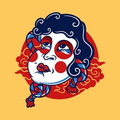 Japanese ghost mask with could vector illustration