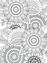Doodle floral pattern in black and white. A page for coloring book: very interesting and relaxing job for children and adults. Zentangle drawing. Flower carpet in a magic garden