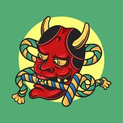 Japanese ghost hannya mask with rope vector illustration