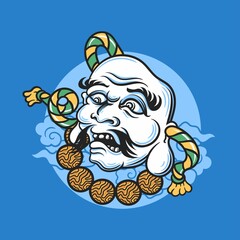 Japanese ghost man head with could vector illustration