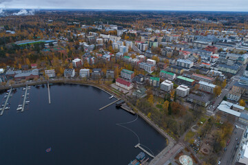 Fototapeta premium Panoramic landscape of autumn Lappeenranta (aerial view). Finland