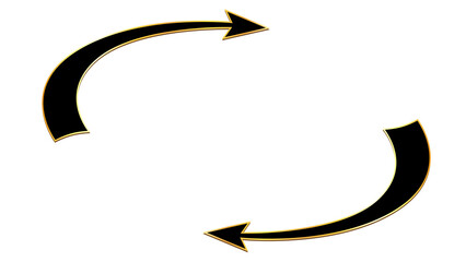 Circulation and rotation isometric concept with black cyclic arrows in golden contour and copy space between them isolated on white.