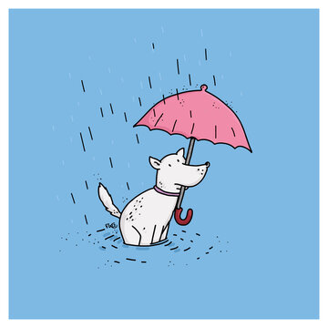 Hund mit Regenschirm