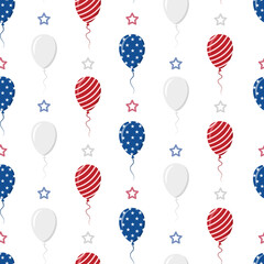 Independence Day of USA. Seamless pattern with balloons. Holiday background for 4th of July celebration. National Freedom Day. Vector illustration in flat cartoon style.