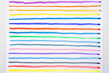 Abstract watercolor lines pattern background. Colorful watercolor painted brush strokes on white.