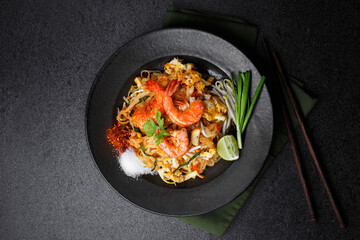 Pad Thai noodles with shrimp, popular Thai street food