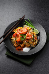 Pad Thai noodles with shrimp, popular Thai street food