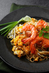 Pad Thai noodles with shrimp, popular Thai street food