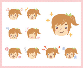 女性の喜怒哀楽の感情　顔アイコン　セット33