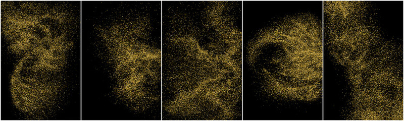Set of Gold Glitter Texture Isolated On Black. Amber Particles Color. Stardust Background. Golden Explosion Of Confetti. Vector Illustration, Eps 10.