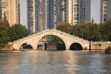 A bridnge over the canal in Wenzhou , China