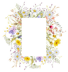 Wild flowers watercolor frame botanical hand drawn illustration