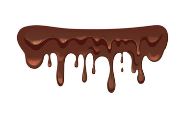 Dripping melted chocolates are isolated. Vector illustration of liquid chocolate cream or syrup. Draining brown liquid. 