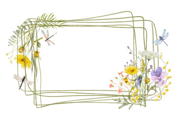 Wild flowers watercolor frame botanical hand drawn illustration