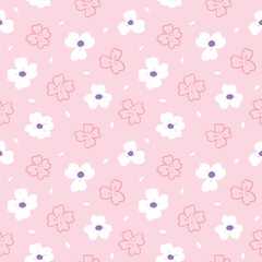 Fototapeta na wymiar Seamless Pattern with Flower Art Design on Pink Background