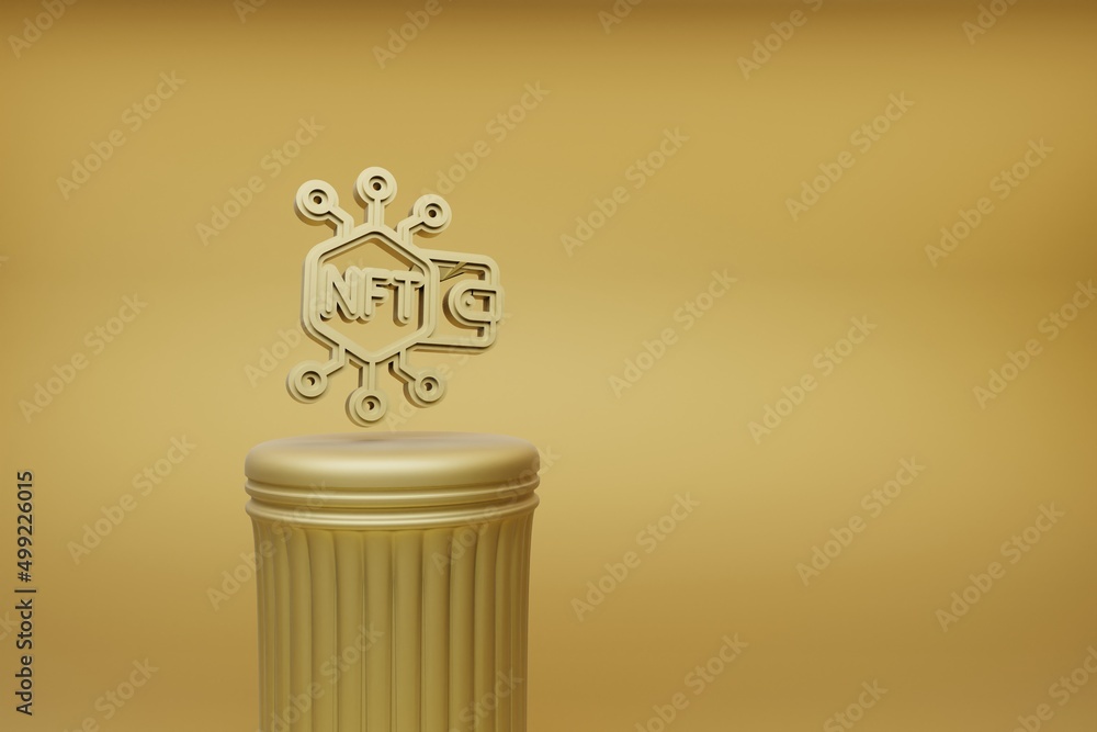 Poster beautiful abstract illustrations golden nft wallet symbol icons on a golden column and wonderful bac