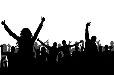 Fototapeta na wymiar Disco party, crowd of cheerful people, silhouette. Vector illustration
