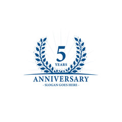 5 years celebrating anniversary logo. 5th years anniversary design template. Vector and illustration.
