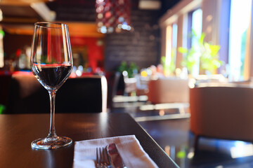 glass of wine in the restaurant on the table serving