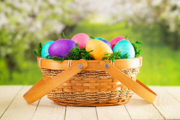 A Basket Full of Colorful Solid Easter Eggs