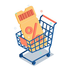 Isometric Discount Coupon inside Shopping Cart © Jiw Ingka