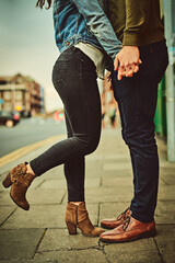 Flaunting the strength of their relationship. Cropped shot of an unrecognizable couple out on a date.