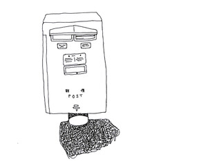 郵便ポストのペン画イラスト