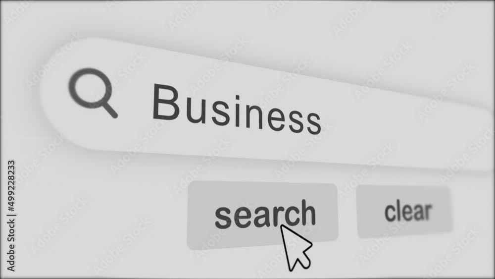 Poster business typing on search bar with click animation.vintage monitor screen. searching the word on int