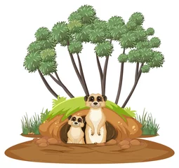 Two meerkats with burrow in cartoon style © blueringmedia