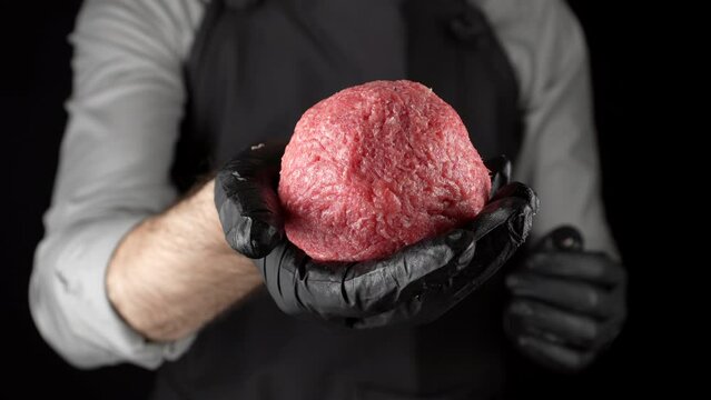 Cooking. Chef preparing mince meat for burger or bolognese