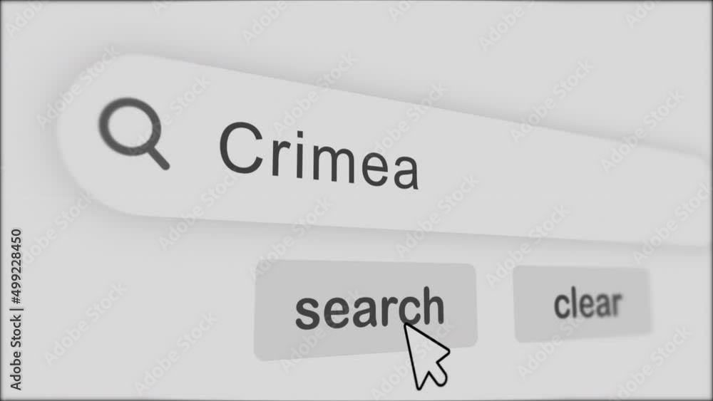 Poster crimea typing on search bar with click animation.vintage monitor screen. searching the word on inter