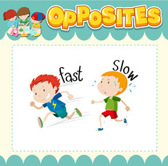 Education word card of English opposites word