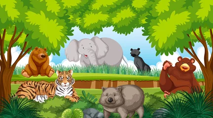 Forest scene with wild animals cartoon characters © blueringmedia